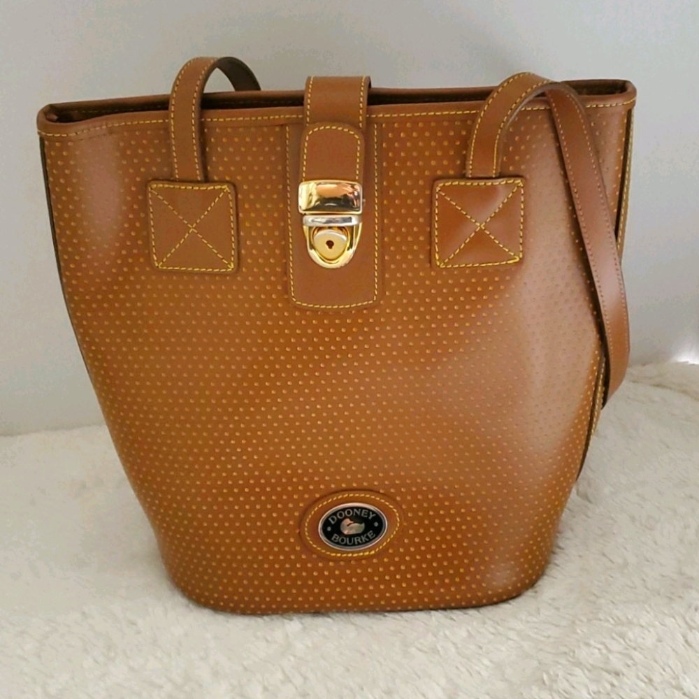 Dooney & Bourke Tan Perforated Leather Tote with Gold Hardware